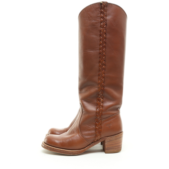 Frye Vintage Campus Braided Knee-High Leather Heeled Boots Women 6.5 Brown EUC - Picture 6 of 15
